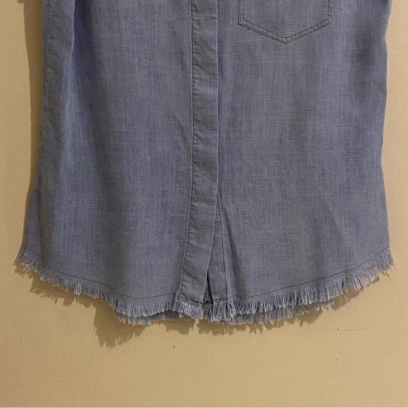 UMGEE DENIM Lightweight Wash Denim Shirt Cap Sleeves~Frayed Edges~Size S - Picture 5 of 11